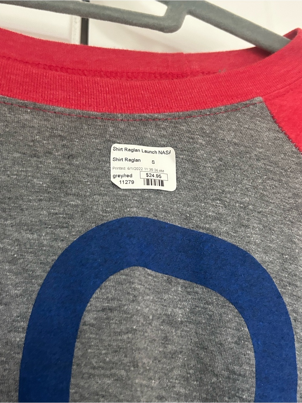 ‘Go For Launch' Raglan Tee - Gray & Red NASA shirt size S - Picture 2 of 5